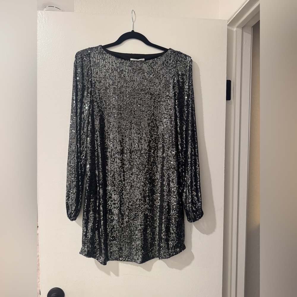 NWT Steve Madden Silver Sequin Long Sleeve Mini Dress XS